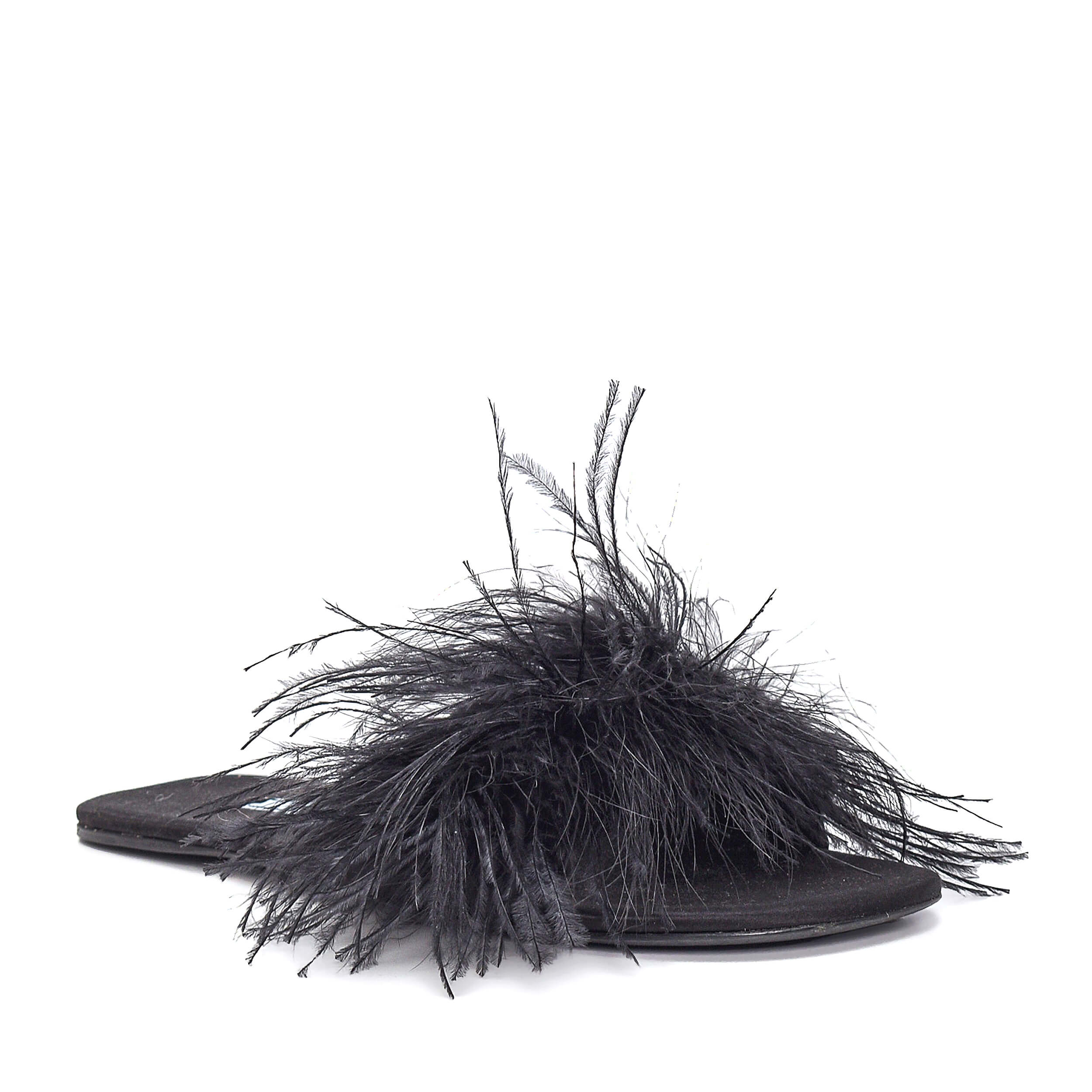 Prada - Black Satin&Fur Detail Slipper